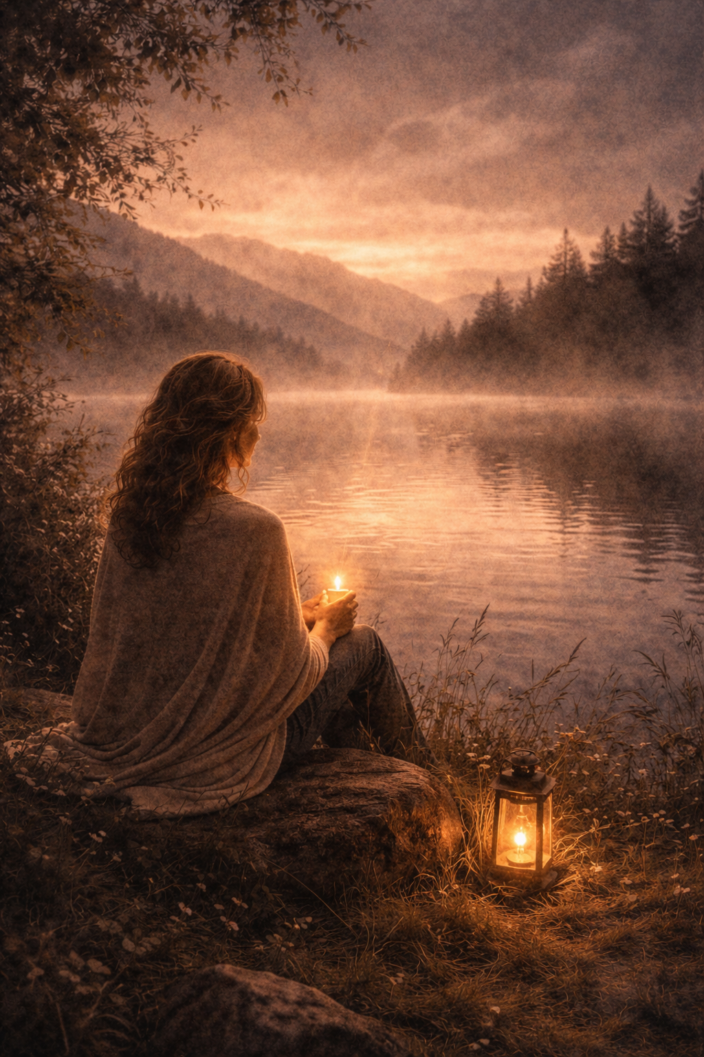 Femme au bord du lac au crépuscule.png