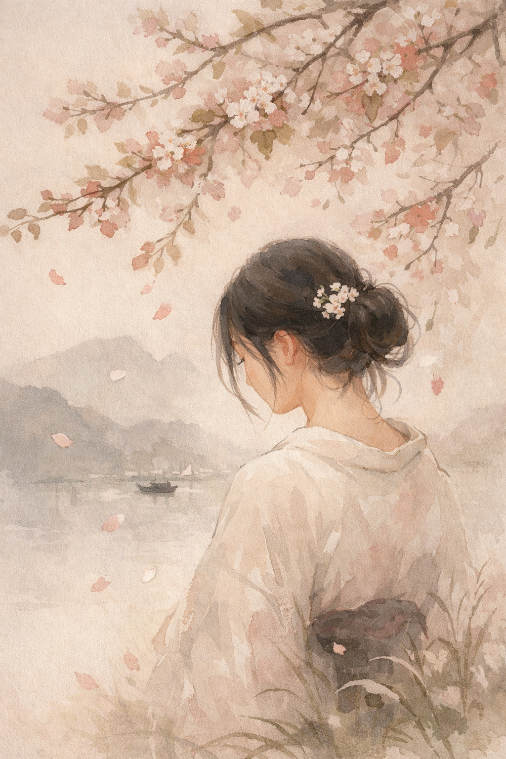 Jeune femme sous les cerisiers en fleurs.png